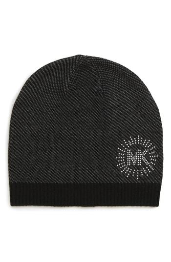 Women's Michael Michael Kors Studded Bird's Eye Beanie - Black