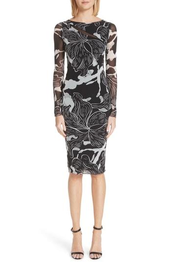 Women's Fuzzi Deco Floral Print Tulle Body-con Dress - Black