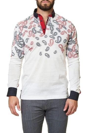 Men's Maceoo Paisley Long Sleeve Polo (m) - White