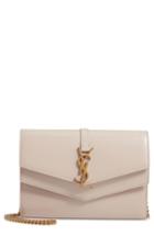 Women's Saint Laurent Sulpice Leather Crossbody Wallet - Beige