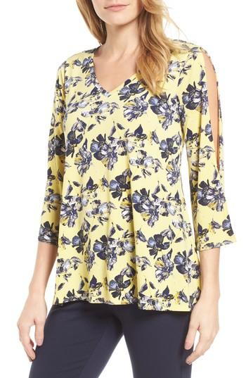 Women's Chaus Floral Cold Shoulder Top - Yellow