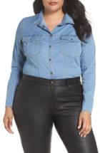 Women's Ashley Graham X Marina Rinaldi Bangkok Denim Shirt Bodysuit - Blue