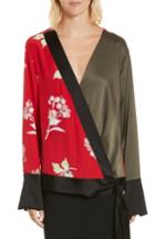 Women's Diane Von Furstenberg Bell Sleeve Crossover Silk Blouse, Size - Green