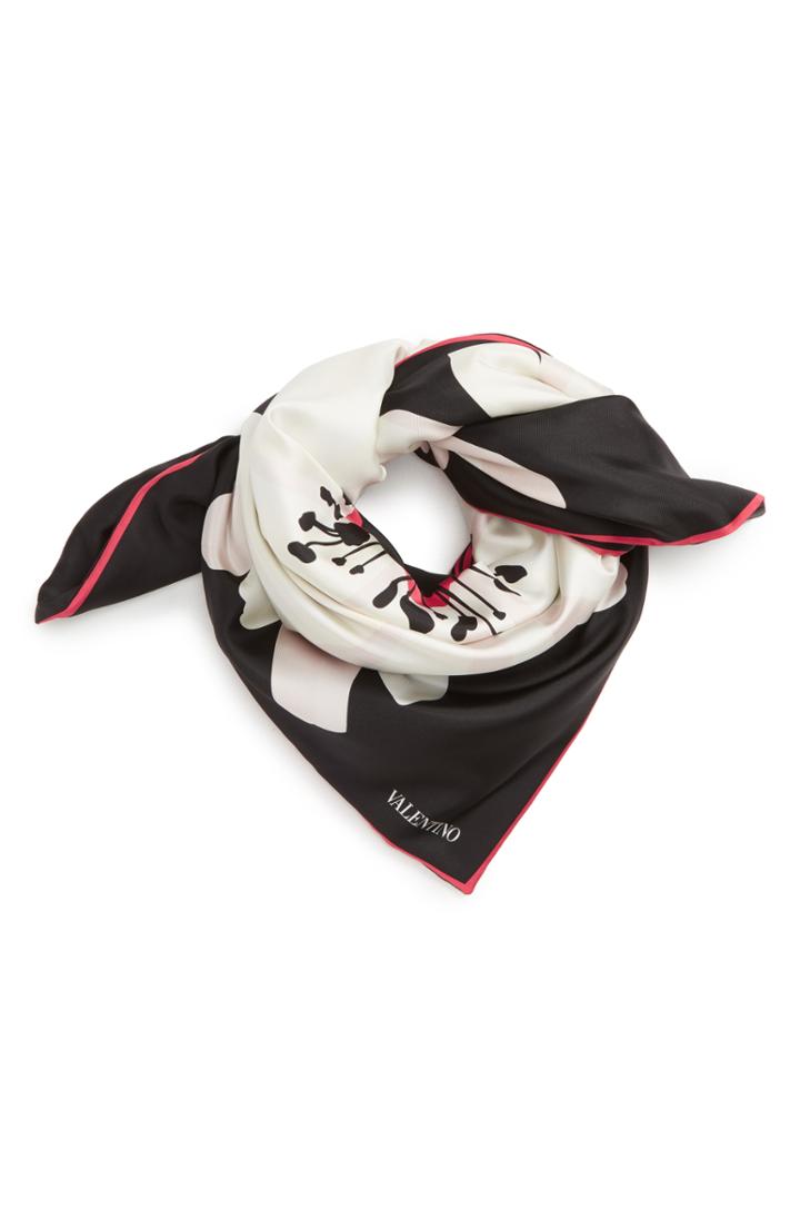 Women's Valentino Daisy Silk Square Puff Scarf, Size - Black