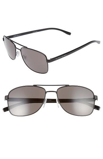 Men's Boss 58mm Navigator Sunglasses - Matte Black/ Brown Grey