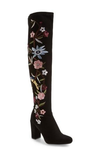 Women's Mia Serena Floral Embroidery Over The Knee Boot M - Black