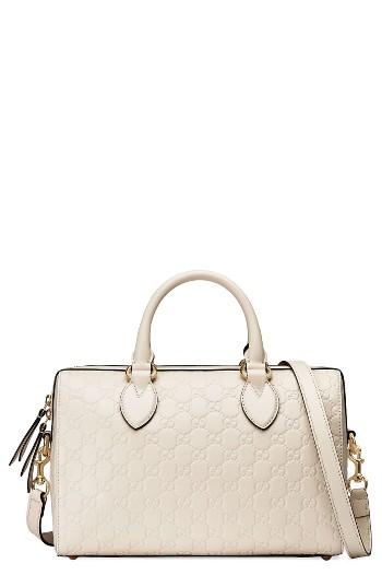 Gucci Medium Signature Top Handle Leather Satchel - White