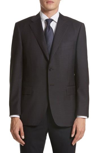 Men's Canali Classic Fit Check Wool Sport Coat Us / 50 Eu S - Blue