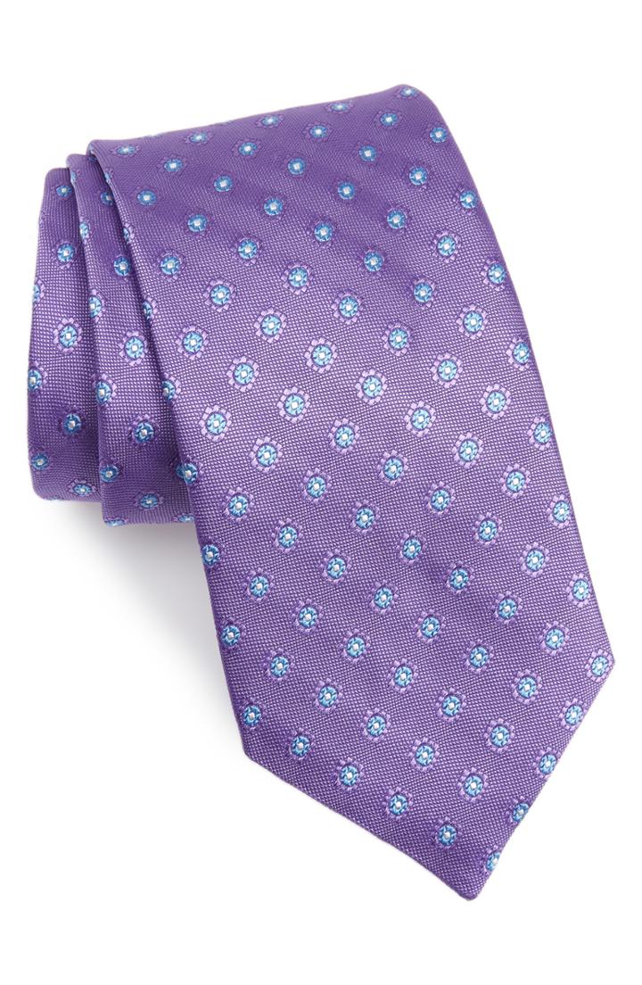 Men's David Donahue Flower Medallion Silk Tie, Size - Purple
