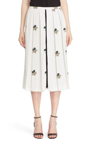 Women's Victoria Beckham Crepe Satin Print Pleated Midi Skirt