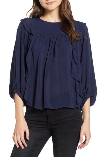 Women's Velvet By Graham & Spencer Ruffle Sides Blouse - Blue