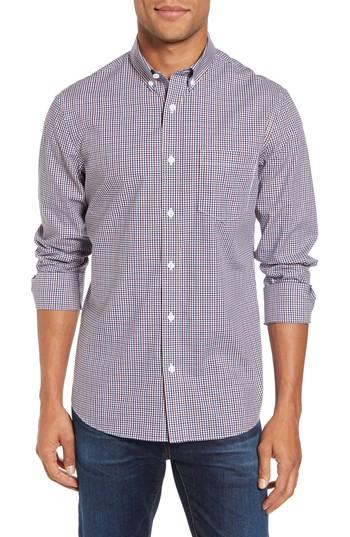 Men's Nordstrom Men's Shop Spade Trim Fit Non-iron Mini Check Sport Shirt - White