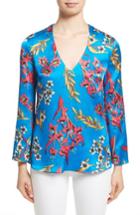 Women's Etro Jungle Floral Print Silk Blouse Us / 38 It - Blue