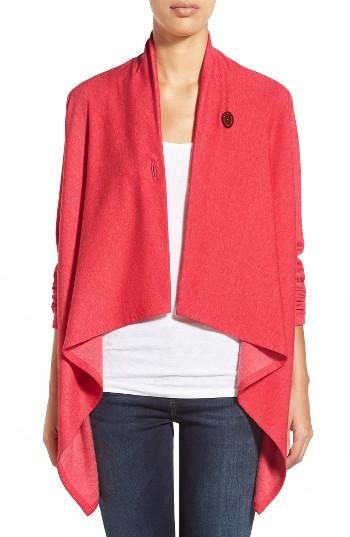 Women's Bobeau One-button Fleece Wrap Cardigan - Red
