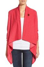 Women's Bobeau One-button Fleece Wrap Cardigan - Red