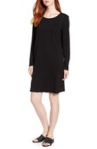 Women's Eileen Fisher V-back Stretch Tencel Shift Dress, Size - Black