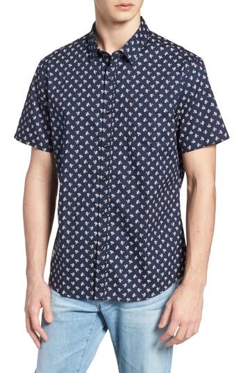Men's 7 Diamonds 'crossfire' Floral Print Short Sleeve Woven Shirt, Size - Blue