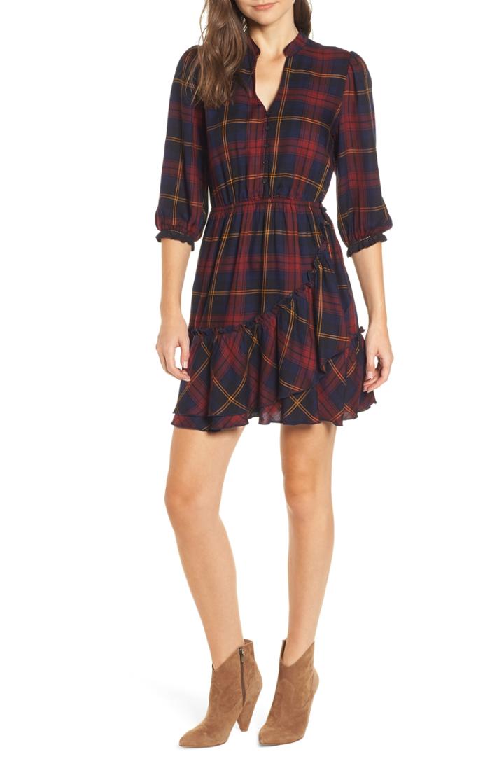 Women's Moon River Plaid Ruffle Hem Dress