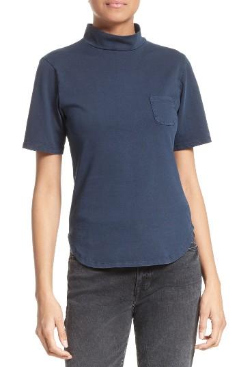 Women's Frame Mock Neck Cotton Tee - Blue