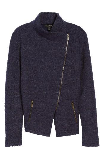 Women's Halogen Knit Moto Jacket, Size - Blue