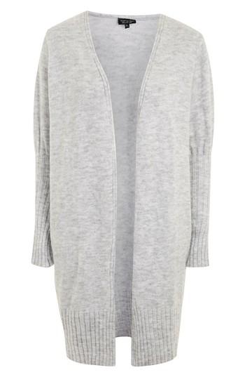 Women's Topshop Puff Sleeve Longline Cardigan Us (fits Like 0) - Grey