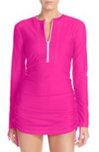 Women's Mott 50 'sonja' Long Sleeve Half Zip Convertible Swimdress - Pink