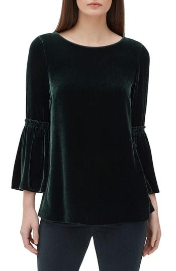 Women's Lafayette 148 New York Roslin Velvet Bell Sleeve Blouse - Green