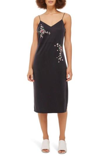 Women's Topshop Embroidered Slipdress Us (fits Like 0) - Black