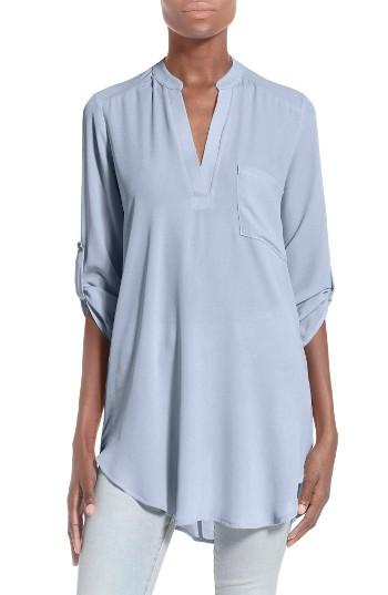 Women's Lush Perfect Roll Tab Sleeve Tunic - Blue