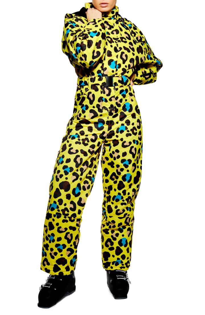 Women's Topshop Sno Gwen Waterproof Leopard Jumpsuit Us (fits Like 0) - Yellow