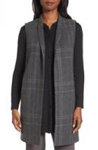 Women's Eileen Fisher Long Plaid Vest, Size - Grey