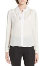 Women's Alice + Olivia Noreen Embellished Pintuck Yoke Silk Blouse