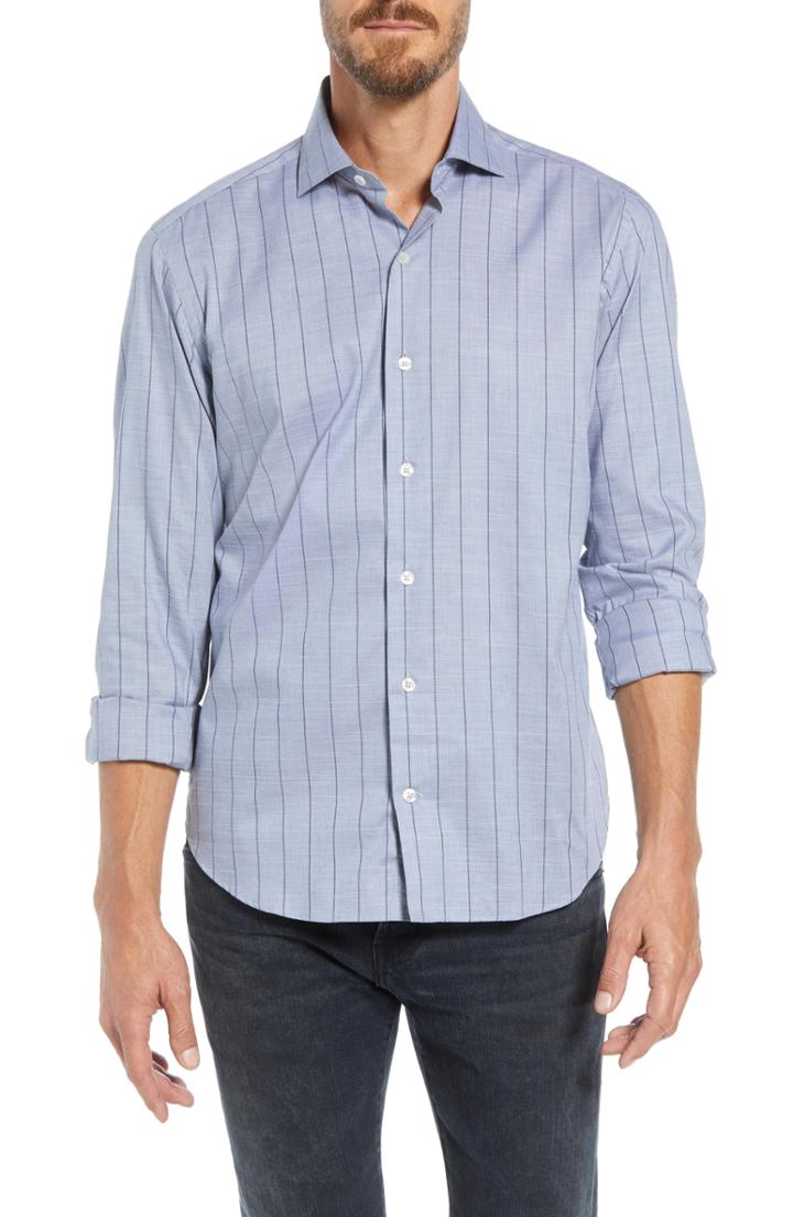 Men's Culturata Tailored Fit Stripe Sport Shirt, Size - Blue