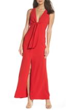 Women's Harlyn Plunge Neck Tie Front Maxi Dress - Red