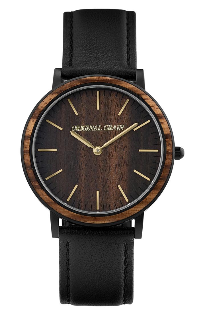 Men's Original Grain Minimalist Leather Strap Watch, 40mm