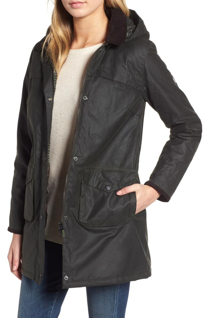 Women's Barbour Sandbanks Water Resistant Waxed Cotton Hooded Jacket Us / 10 Uk - Green