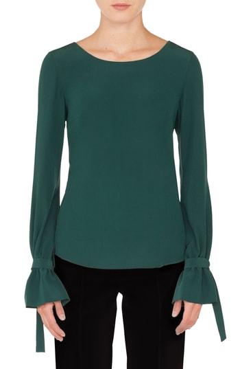 Women's Akris Punto Tie Sleeve Silk Blouse - Green