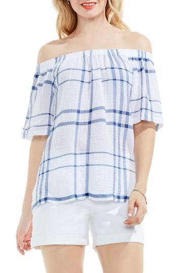 Women's Two By Vince Camuto Plaid Off The Shoulder Linen Blouse - Blue