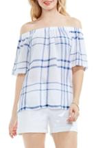 Women's Two By Vince Camuto Plaid Off The Shoulder Linen Blouse - Blue