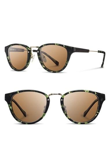 Women's Shwood 'ainsworth' 49mm Acetate & Wood Sunglasses - Darkforest/ Gold/ Brown