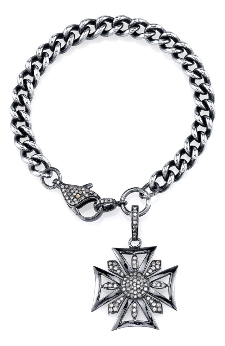Women's Sheryl Lowe Diamond Maltese Cross Charm Bracelet