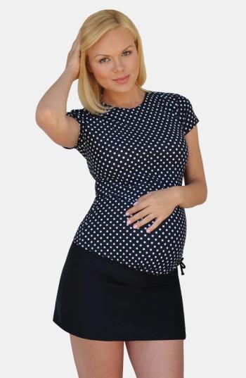 Women's Mermaid Maternity Short Sleeve Rashguard Swim Shirt - Black