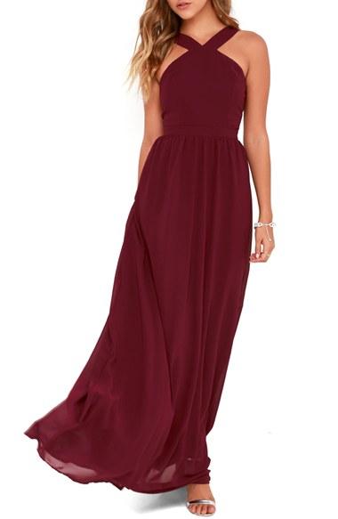 Women's Lulus Cross Neck A-line Chiffon Gown - Red