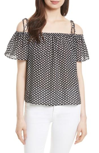 Women's Milly Eden Dot Print Silk Tie Shoulder Top - Black