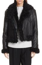 Women's Vince Leather & Genuine Shearling Moto Jacket - Black