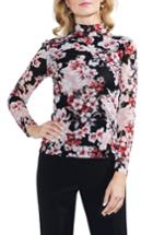 Women's Vince Camuto Timeless Blooms Mock Neck Top, Size - Black