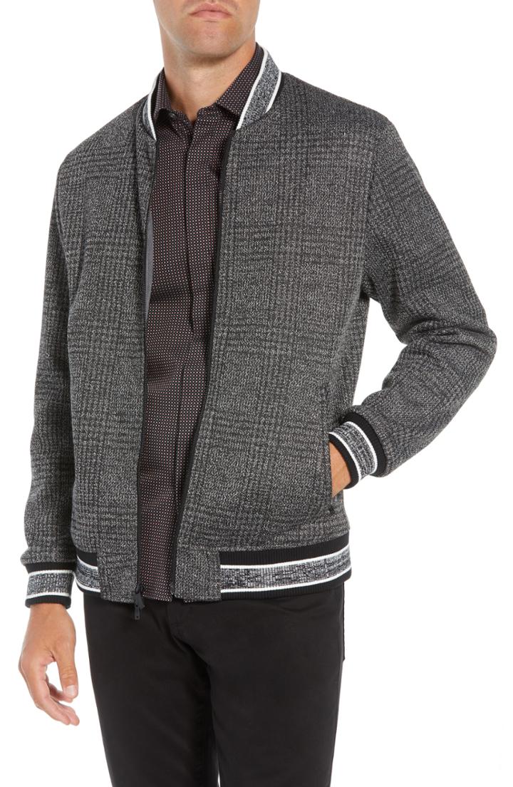 Men's Vince Camuto Slim Fit Plaid Knit Bomber Jacket, Size - Black