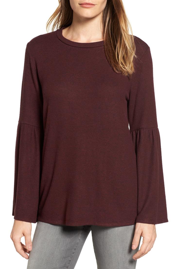 Women's Gibson Bell Sleeve Cozy Fleece Pullover - Burgundy