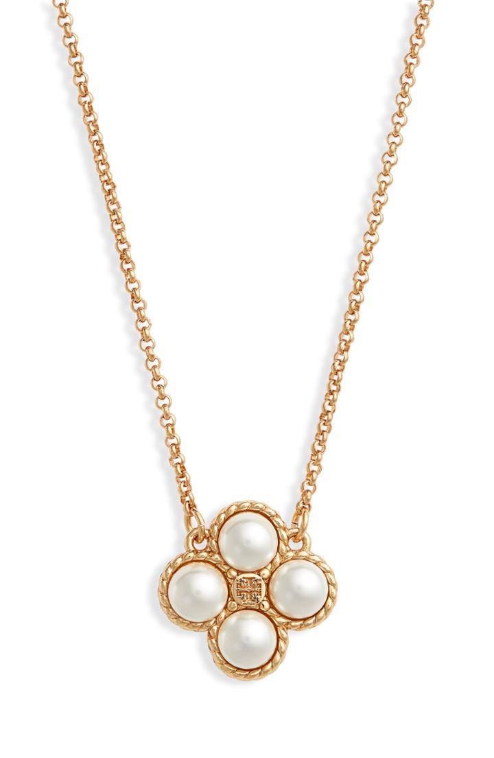 Women's Tory Burch Imitation Pearl Rope Clover Pendant Necklace