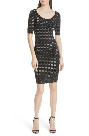 Women's Milly Laser Cut Pointelle Sheath Dress, Size - Black